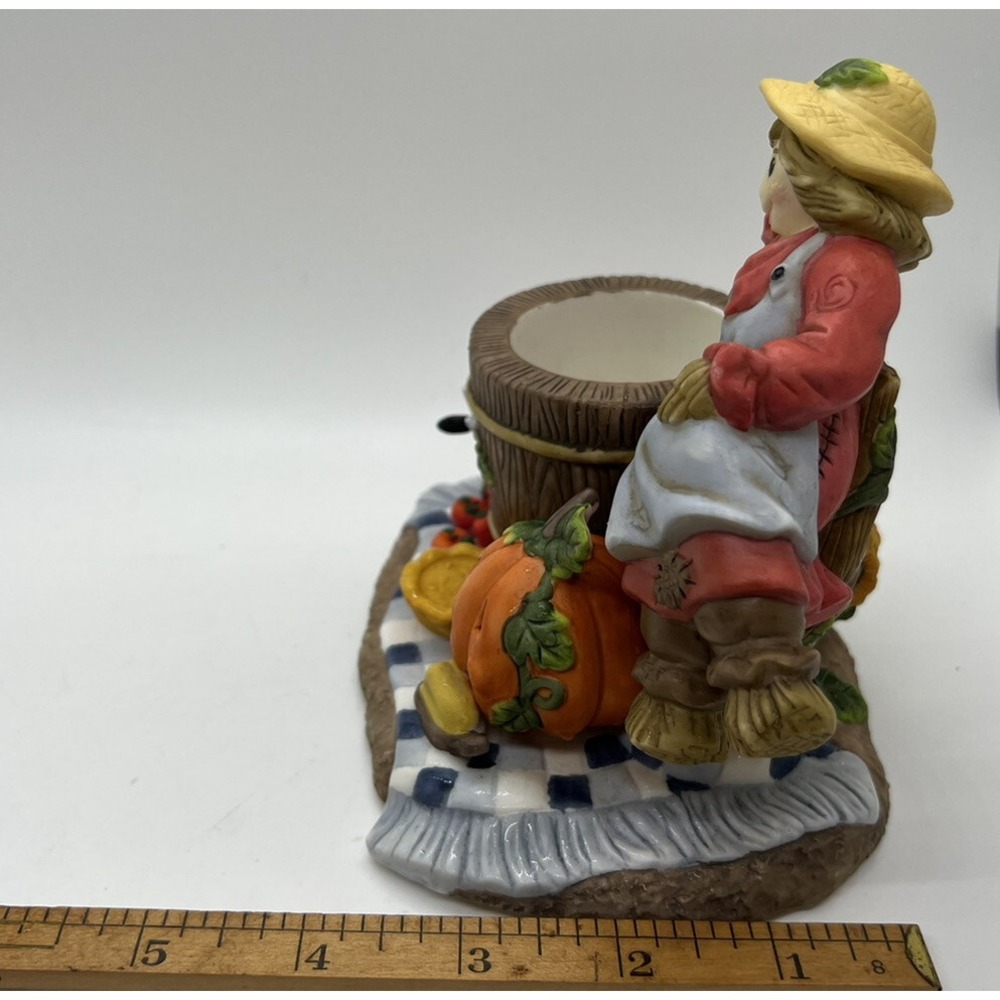 PartyLite Scarecrow Pumpkin Barrel Votive Candle Holder P7275 Fall Decor - Picture 8 of 10